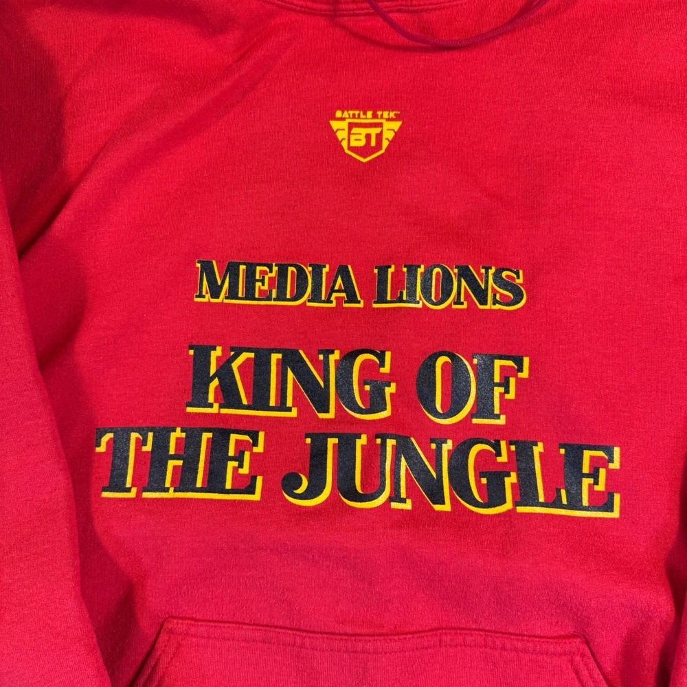Battle Tek Media Lions King of the Jungle Wrestling Red Hoodie Sweatshirt Mens‎ - Picture 2 of 6